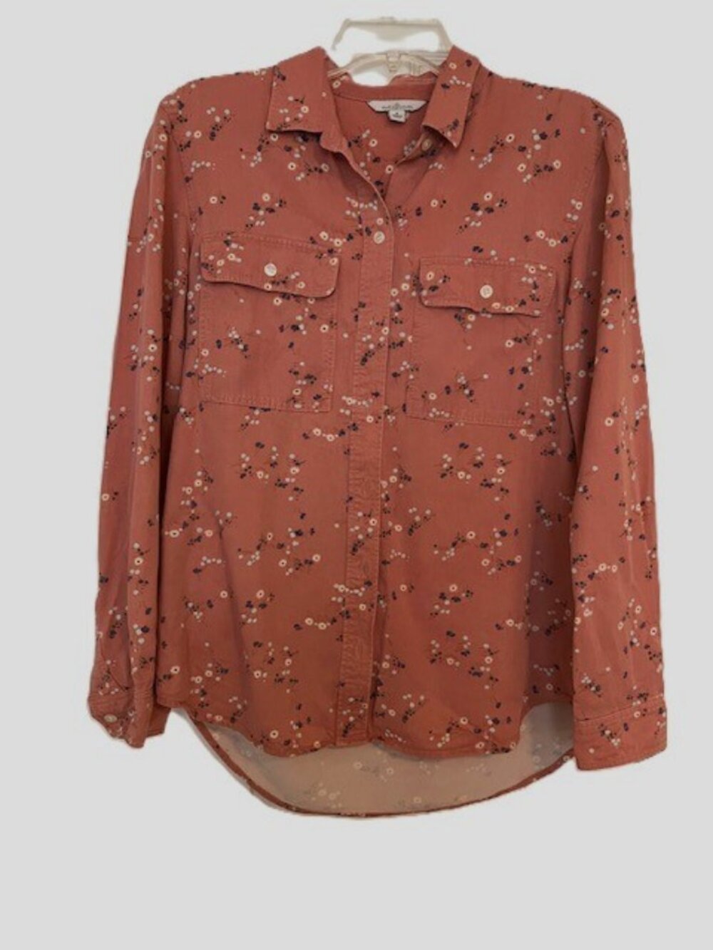 L.L. Bean Signature Women's Long-Sleeve Dusty Rose Floral Shirt Size Small